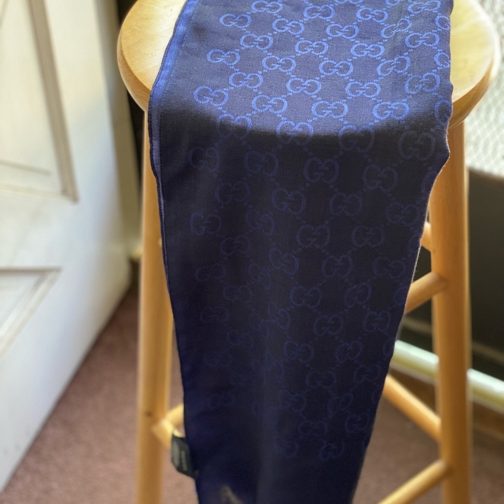 Gucci  Blue Sapphire In Italy Wool Silk Blend Scarf/Wrap
